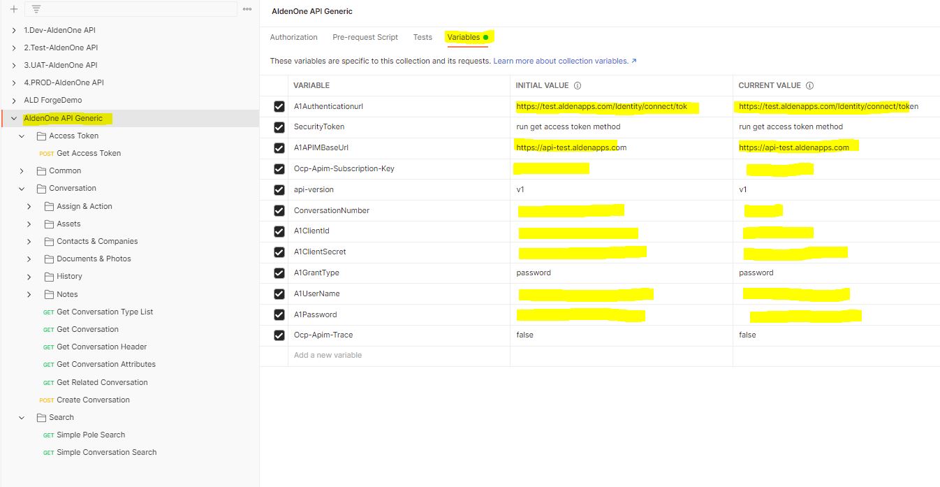 Postman Collection - Alden One API Management - developer portal